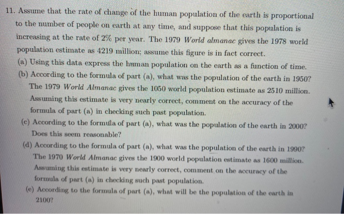 Solved 11. Assume that the rate of change of the human | Chegg.com