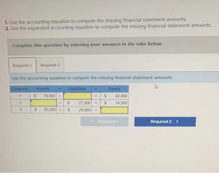 Solved 1. Use The Accounting Equation To Compute The Missing | Chegg.com