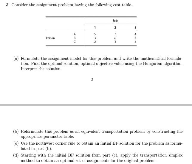 an assignment problem will have the following solution