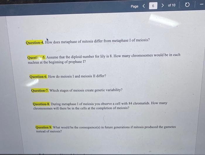 Solved Question-4. How does metaphase of mitosis differ from | Chegg.com