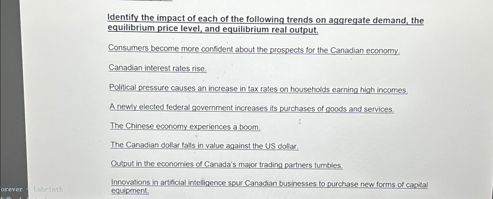 Solved Identify the impact of each of the following trends | Chegg.com