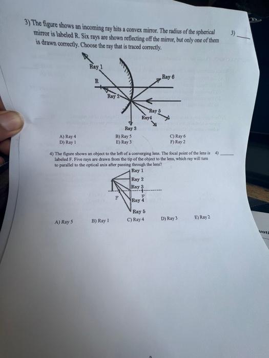Solved 3) The figure shows an incoming ray hits a convex | Chegg.com