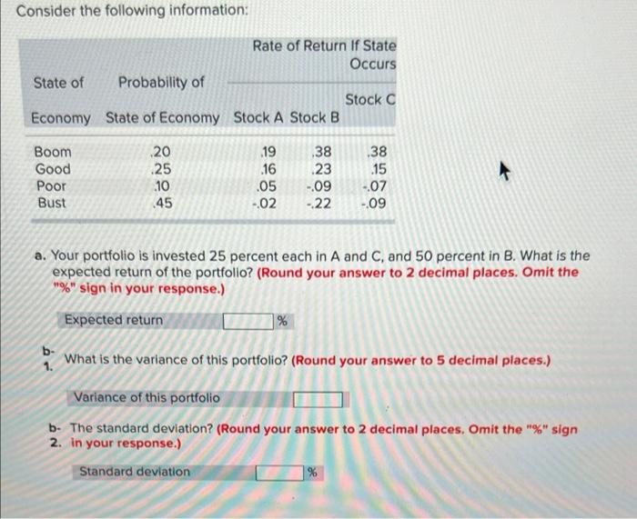 Solved Consider the following information: Rate of Return If | Chegg.com