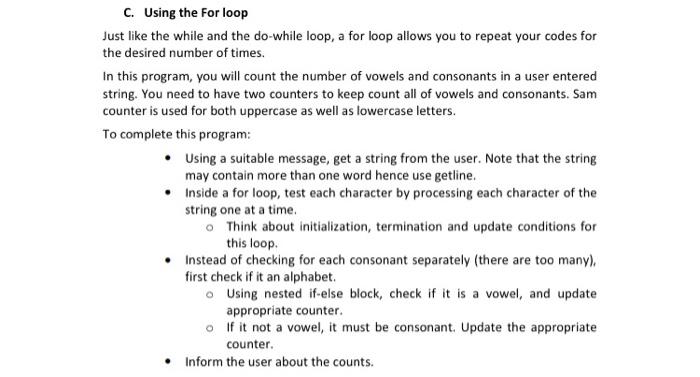 Solved C. Using the For loop Just like the while and the | Chegg.com