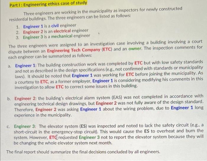 Solved Part 1: Engineering ethics case of study Three | Chegg.com