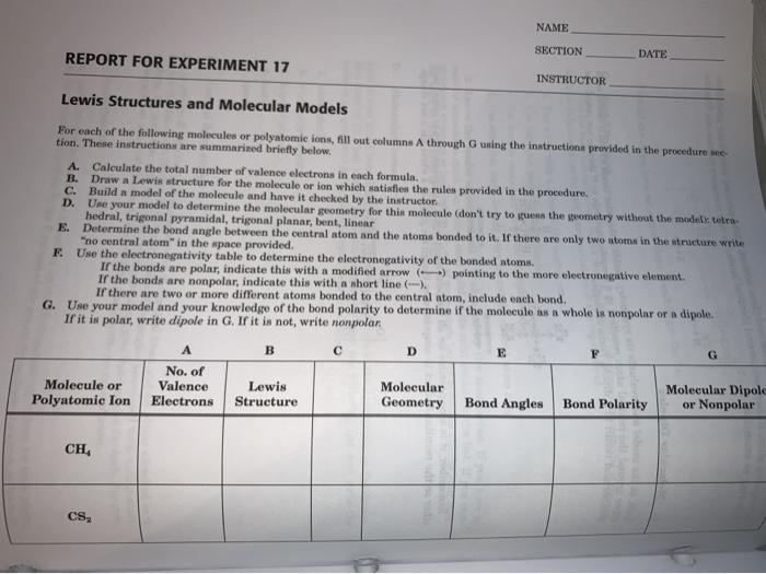 Solved NAME SECTION REPORT FOR EXPERIMENT 17 DATE INSTRUCTOR | Chegg.com