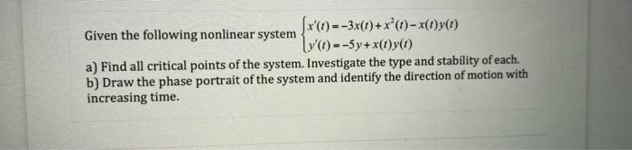 Solved Given the following nonlinear system | Chegg.com