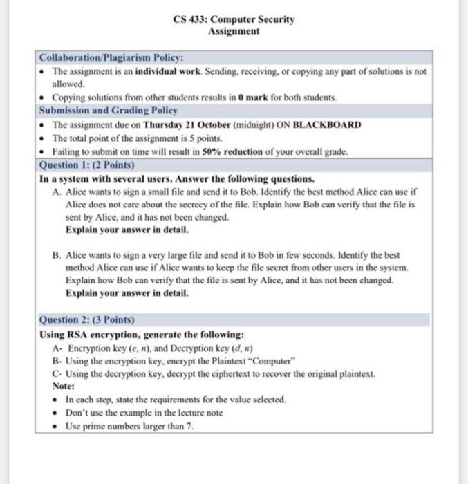 Solved CS 433: Computer Security Assignment | Chegg.com