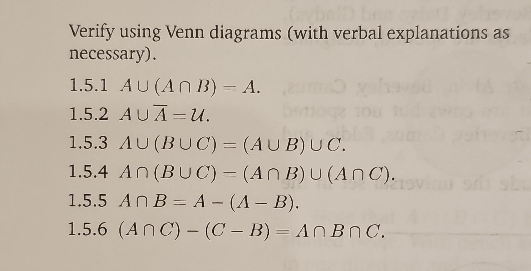 Verify Using Venn Diagrams (with Verbal Explanations | Chegg.com