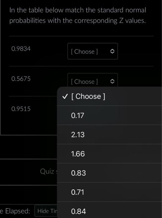 In the table below match the standard normal | Chegg.com