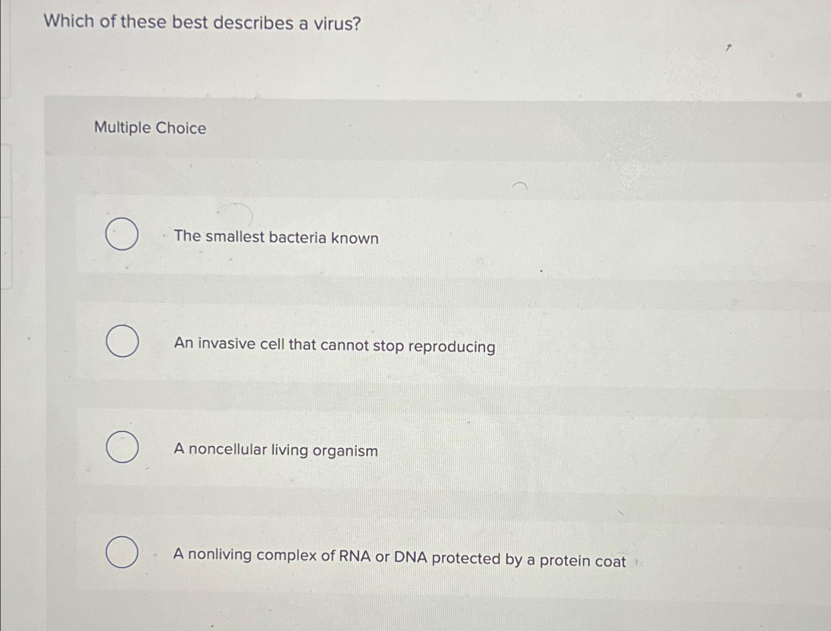 Solved Which of these best describes a virus?Multiple