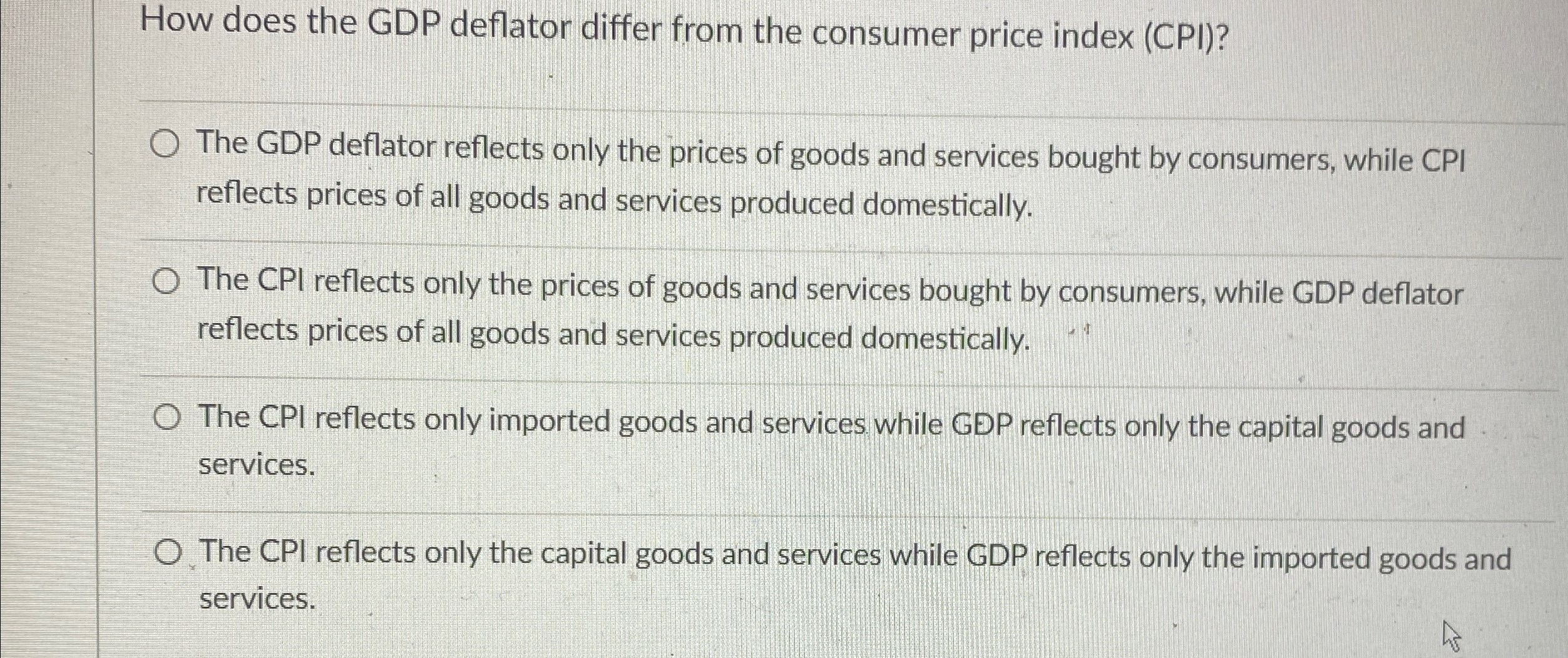 Solved How Does The Gdp Deflator Differ From The Consumer Chegg