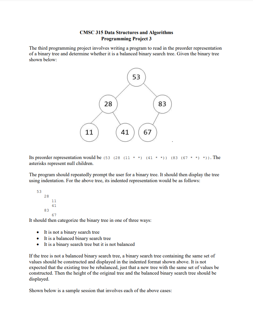 Solved CMSC 315 ﻿Data Structures and AlgorithmsProgramming | Chegg.com