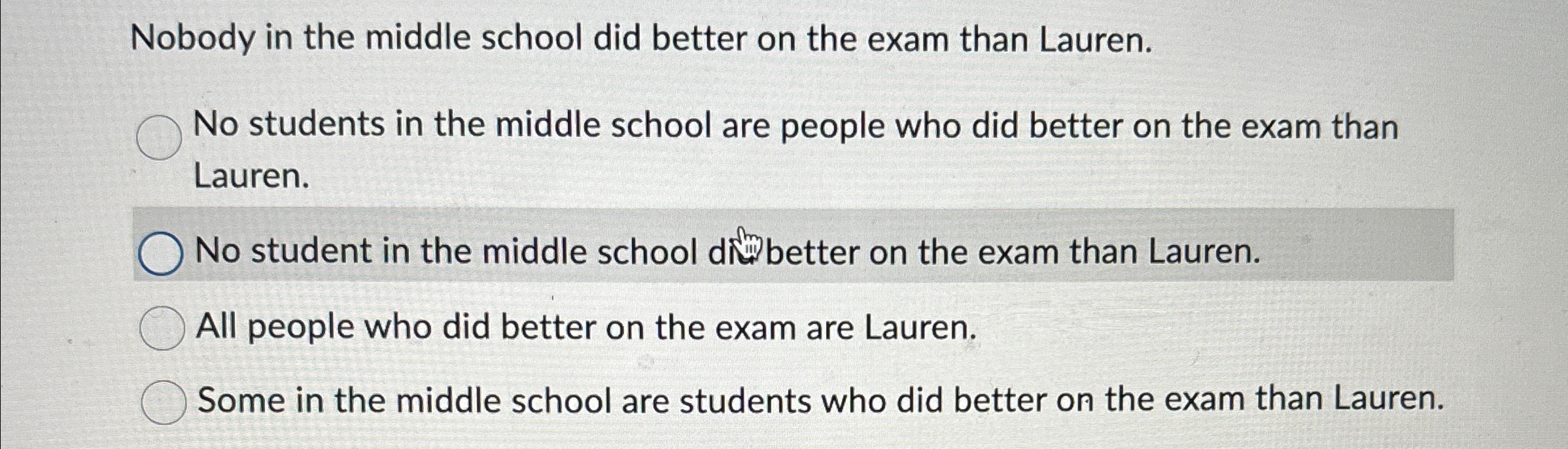 Solved Nobody in the middle school did better on the exam | Chegg.com