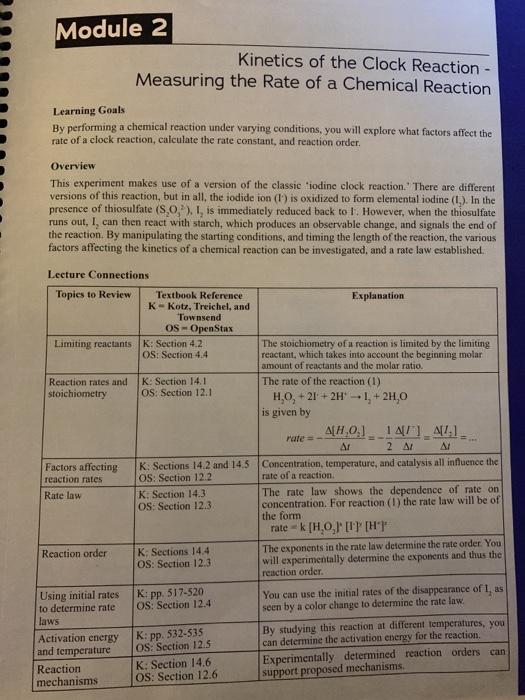 Solved CHY 116 of the Clock Reaction PreLab Can