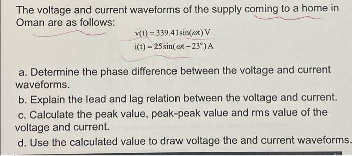 Solved The voltage and current waveforms of the supply | Chegg.com