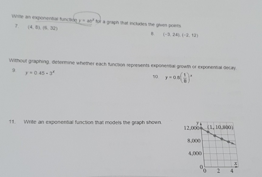 Solved Write an exponential function y = ab' for a graph | Chegg.com