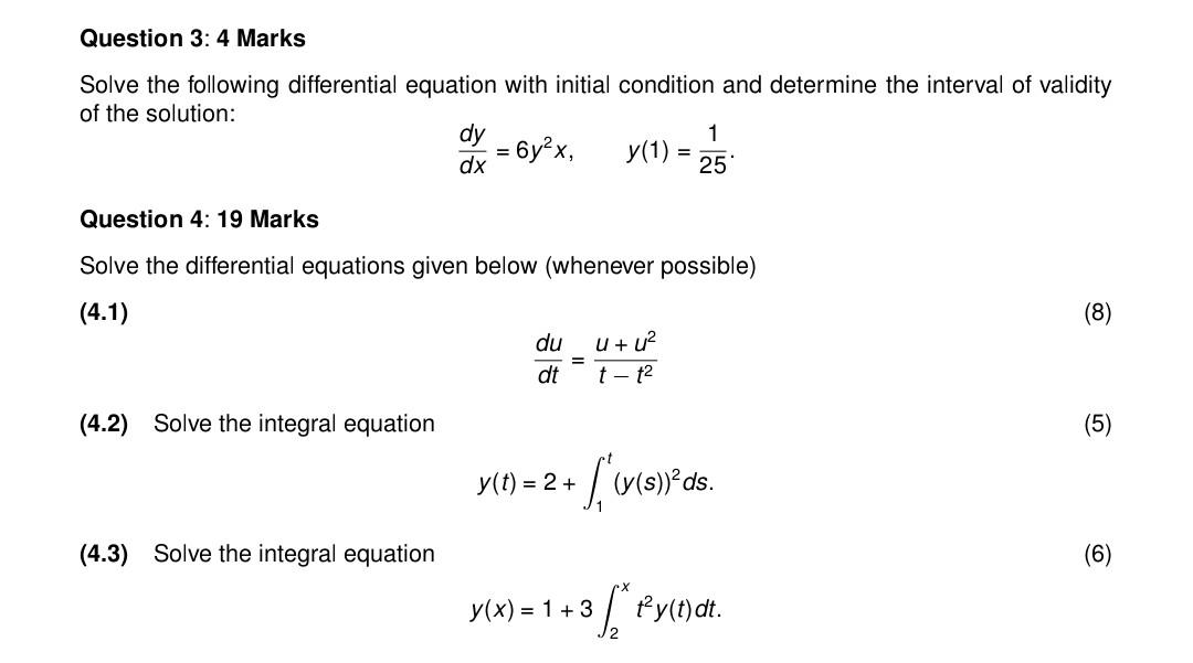 Solved Question 3: 4 Marks Solve the following differential | Chegg.com