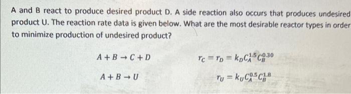 Solved A and B react to produce desired product D. A side | Chegg.com