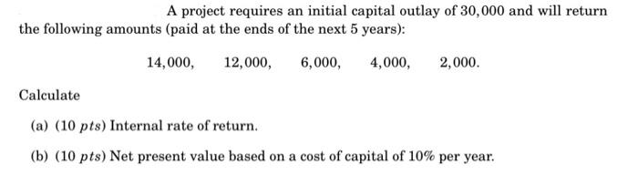 Solved A project requires an initial capital outlay of | Chegg.com