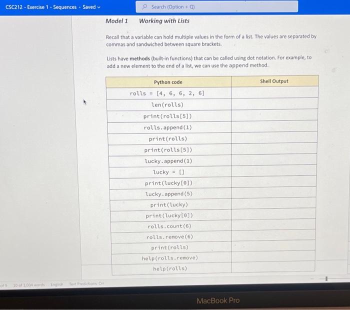 Solved CSC212 - Exercise 1 - Sequences - Saved Search | Chegg.com