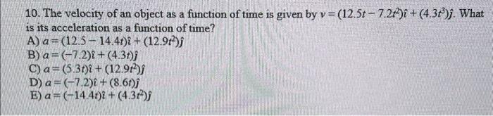 Solved 10. The velocity of an object as a function of time | Chegg.com