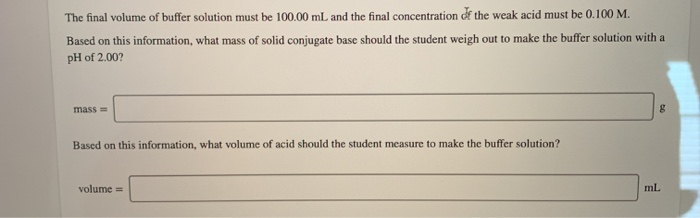 Solved A student must make a buffer solution with a pH of | Chegg.com