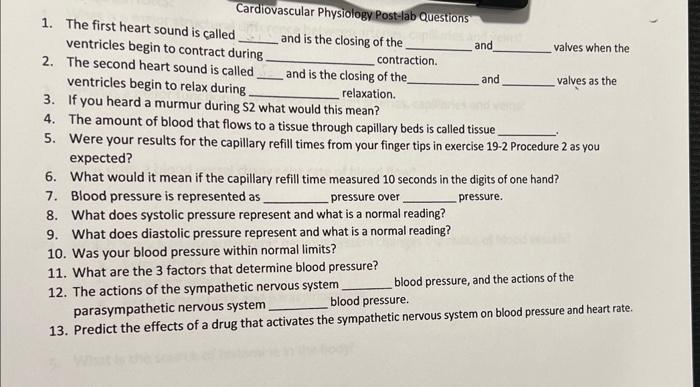 Solved Cardiovascular Physiology Post-lab Questions: 1. The | Chegg.com
