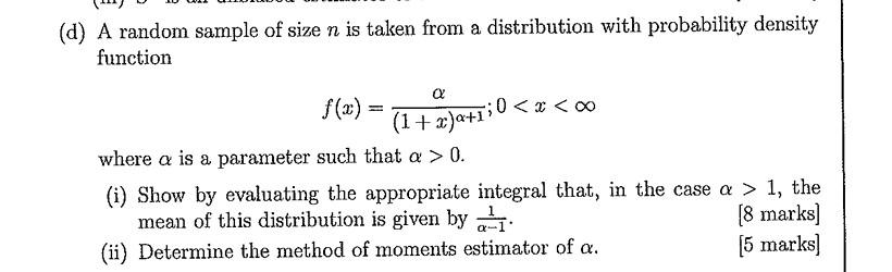 Solved (d) A random sample of size n is taken from a | Chegg.com