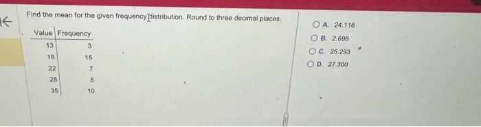 Solved K Find the mean for the given frequency distribution Chegg com