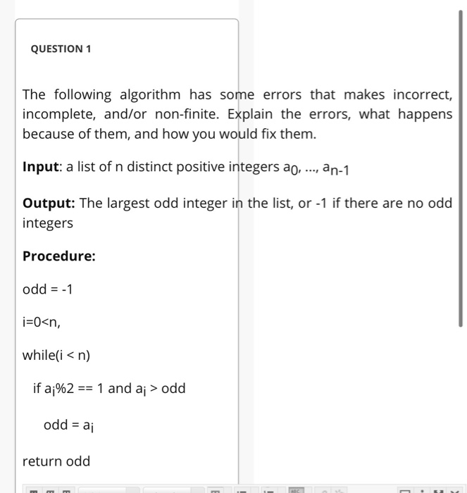 Solved QUESTION 1 The Following Algorithm Has Some Errors | Chegg.com