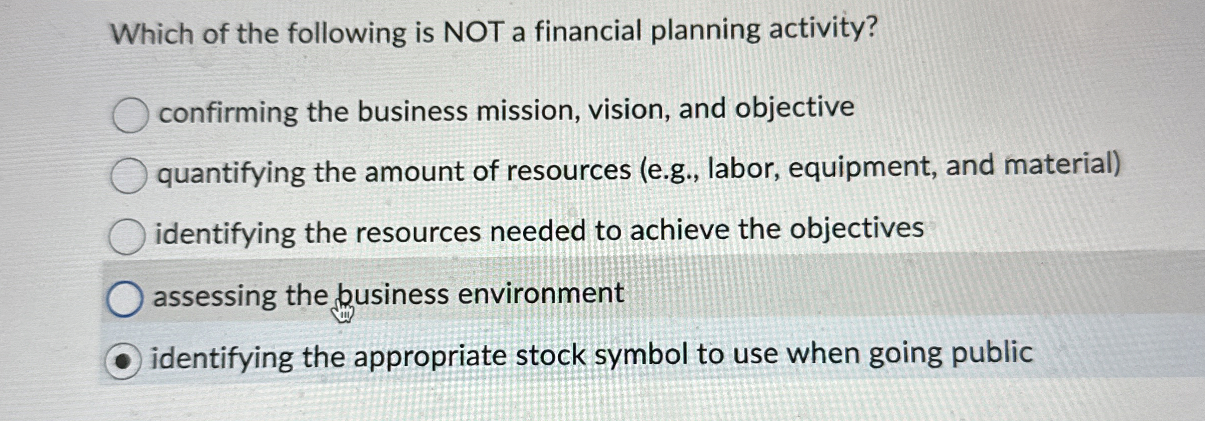 Solved Which of the following is NOT a financial planning