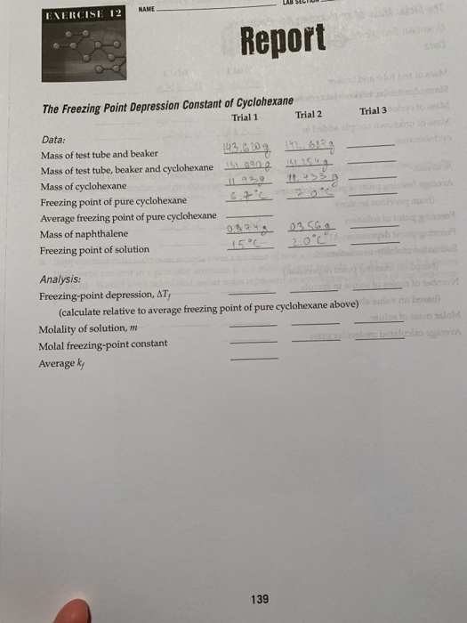 LAB SELTRON EXERCISE 12 Report Trial 3 The Freezing | Chegg.com
