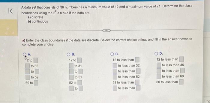 Solved A data set that consists of 36 numbers has a minimum | Chegg.com