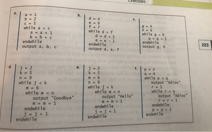 Solved Exercises A - 1 B = 2 C = 5 While A F D-d + 1 E = E | Chegg.com