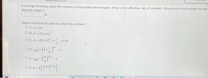 Solved A savings company pays 4% interest compounded | Chegg.com