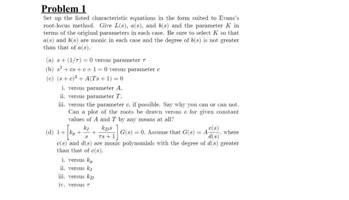 Solved Problem 1 Set up the listed characteristic equations | Chegg.com
