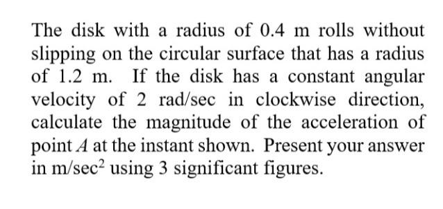 Solved The disk with a radius of 0.4 m rolls without | Chegg.com