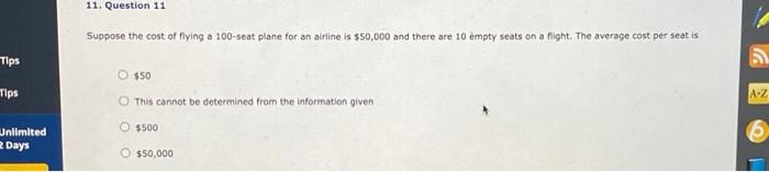 Solved 11. Question 11 Suppose the cost of flying a 100-seat | Chegg.com