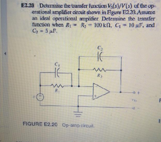 Solved EZ.20 Determine the transfer function Vo(s)/V(s) of | Chegg.com