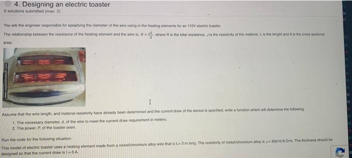 Solved 4. Designing an electric toaster O solutions | Chegg.com