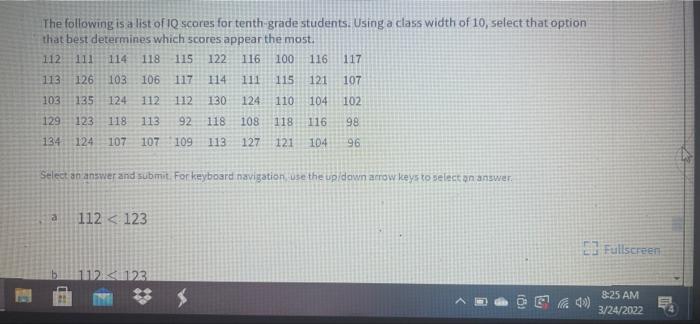 Solved The following is a list of 10 scores for tenth-grade | Chegg.com