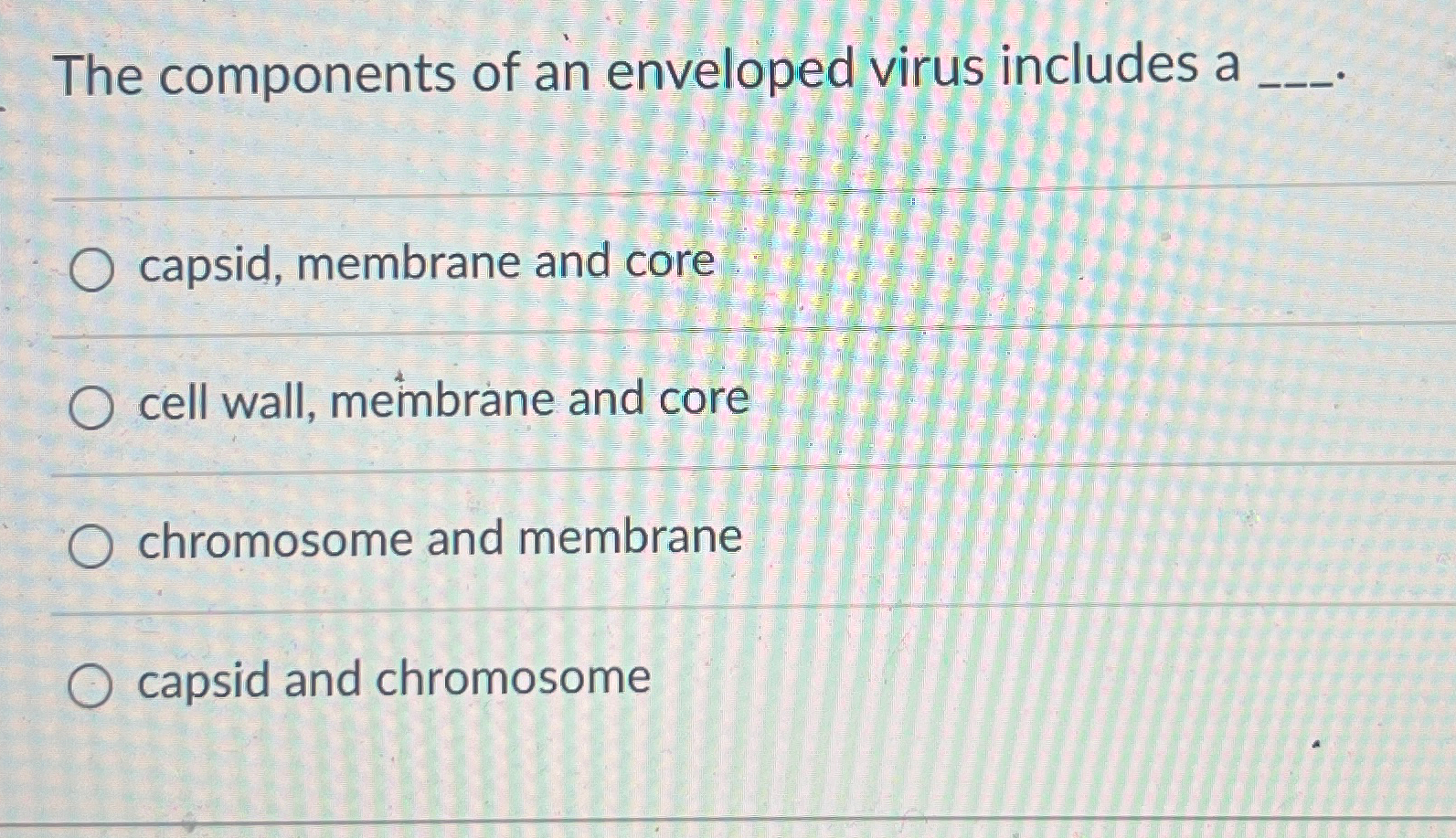 Solved The components of an enveloped virus includes a | Chegg.com