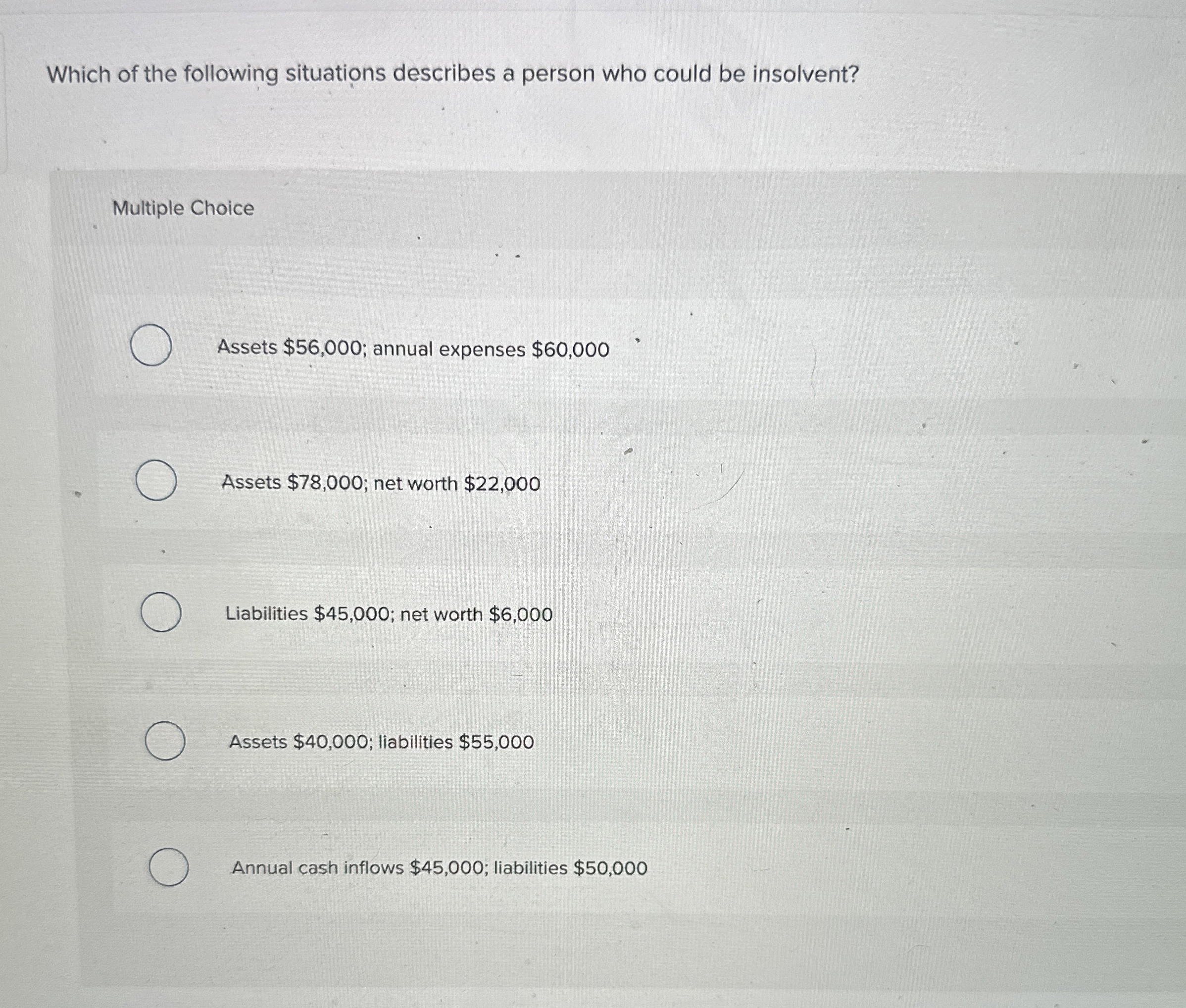 Solved Which of the following situations describes a person | Chegg.com