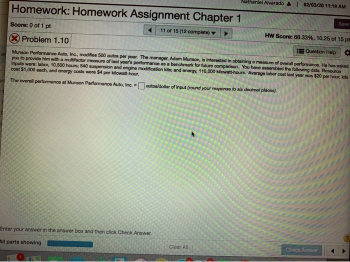 Homework Homework Assignment Chapter 1 Score 0 of 1