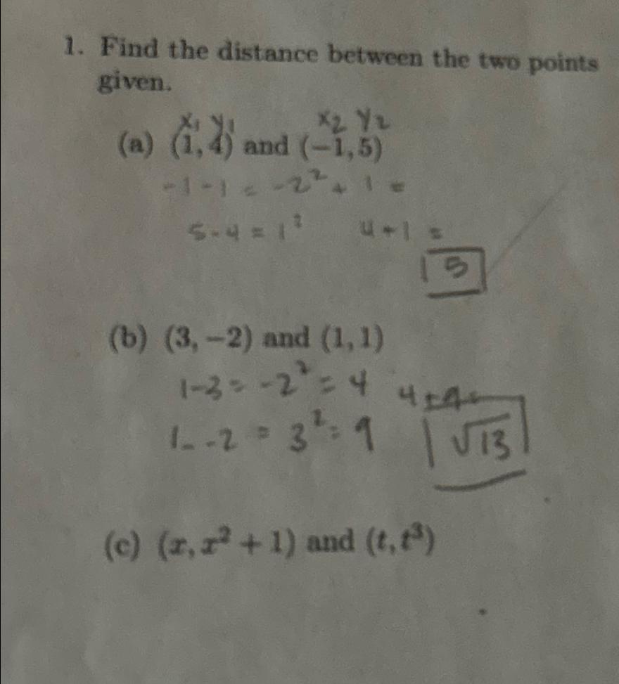 Solved Find the distance between the two points | Chegg.com