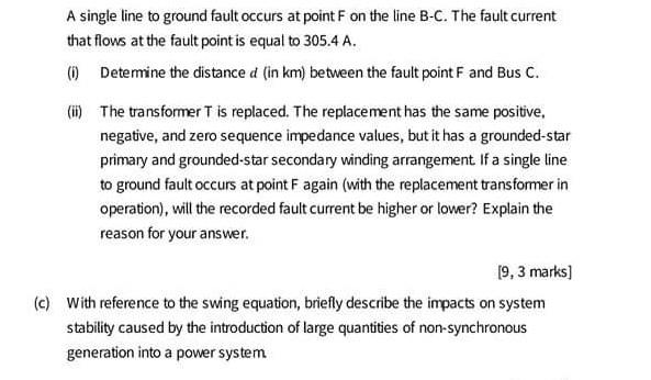 A single line to ground fault occurs at point F on | Chegg.com