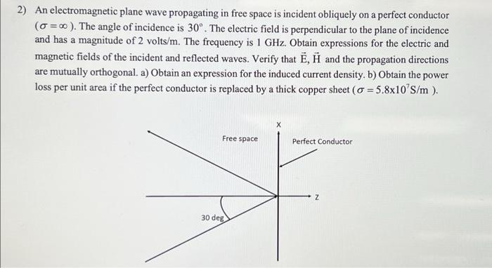 Solved 2) An electromagnetic plane wave propagating in free | Chegg.com