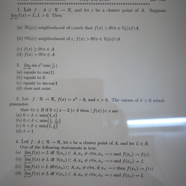 Solved 1 Let F Acr R And Let C Be A Cluster Point O Chegg Com