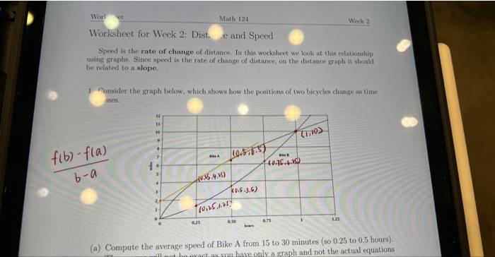 SOLVED: Title: Distance and Speed: Exploring the Relationship Using Graphs  Math 124 Hybrid Worksheet 2: Distance and Speed Speed is the rate of change  of distance. In this worksheet, we will explore